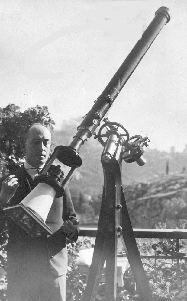 S. Plakides observing the Sun with the Secrétan refractor (c.1930)